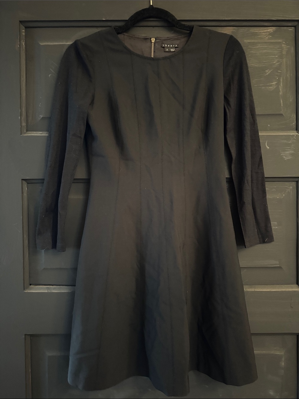 Theory Black Long Sleeve Fit-and-Flare Dress